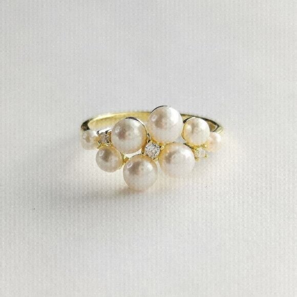 NEW cultured white pearl cz ring in 14k Gold overlay size 8 - Picture 6 of 7